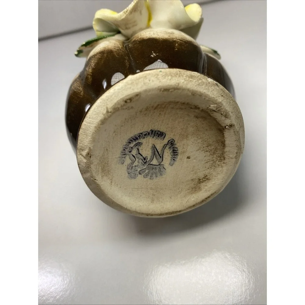 Vintage Capodimonte Porcelain Vase Brown With‎ Yellow Rose 5.8
